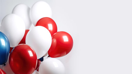 Blue red and white balloon on white background with copy space.の素材