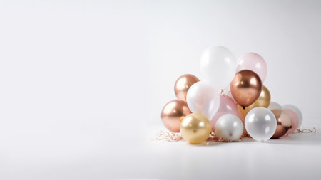 Pink gold and white balloon on white background with copy space.の素材