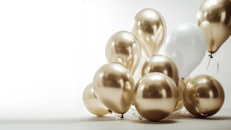 Gold and white balloon on white background with copy space.の素材