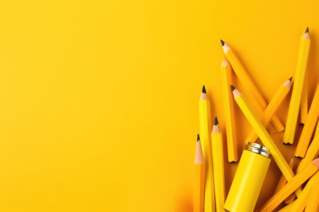 Back to school stationery on empty copy space on color background.の素材