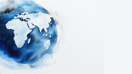 Watercolor style of earth on white empty copy space background.の素材