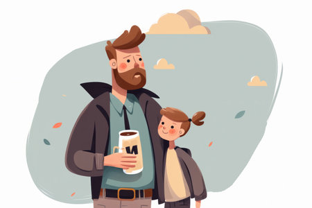 Hand drawn father day graphic illustration banner template copy space background watercolor style.の素材