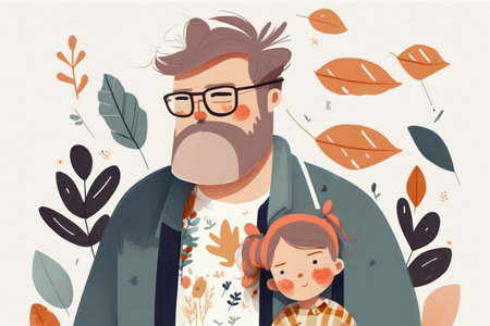 Hand drawn father day graphic illustration banner template copy space background watercolor style.の素材