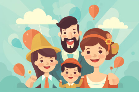 Happy family flat design father's day and family smileの素材