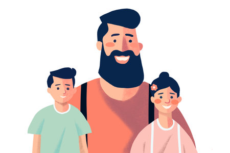 Happy family flat design father's day and family smile.の写真素材