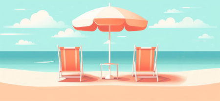 Creative Summer Sale banner design template beach flat minimal pastel design.の素材