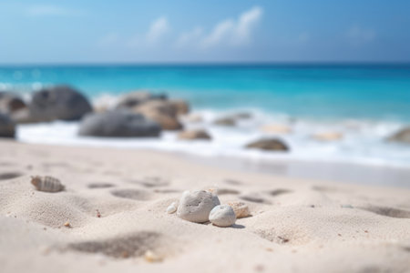Selective focus of white sand on beautiful beach background.の素材