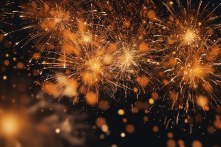 Colorful fireworks at New Year and copy space abstract holiday background elegant glitter confetti.の素材