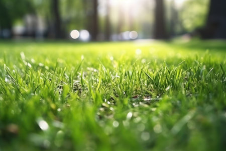 Selective focus on grass isolated on blur park background.の素材