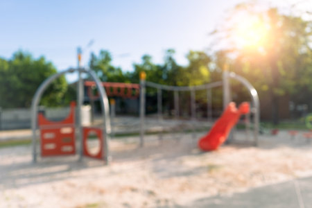 Blur Kid playground outdoor park for children to play background.の写真素材