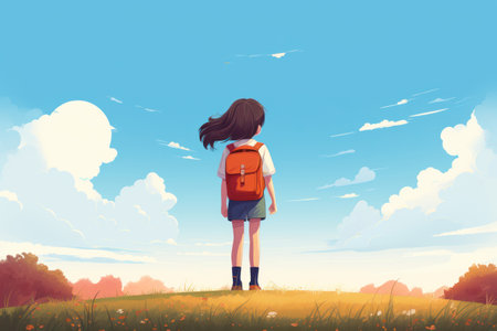Kids with school backpack go to school illustration.  Back to school concept graphic design.の素材