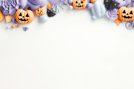 3D Halloween banner or party invitation background Full moon in orange sky, spiders web and witch cauldron.の素材