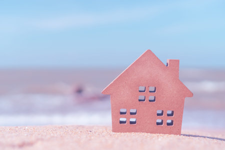 à¹House model copy space on nature background. Business rent, buy or loan concept.の写真素材