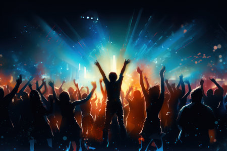 People are dancing at the concert playful happy vibe.の素材