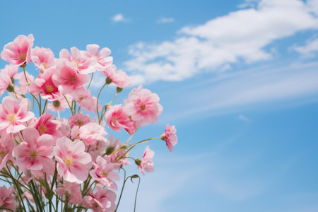 Bouquet of flowers colorful with a blue sky and cloud.の素材