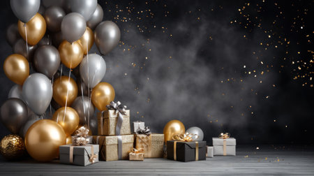 Balloons and happy new year concept party celebration background.の素材