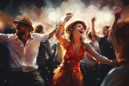 People are dancing at the concert playful happy vibe.の素材