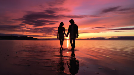 Closed up Happy couple together with lovely moment at beach golden hour.の素材
