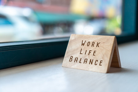 Work life balance quote on wooden sign board background.の写真素材