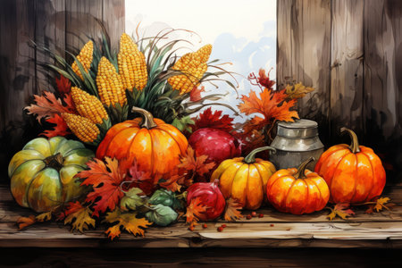 Flat design Thank giving day concept copy space background.の素材