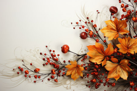 Autumn season frame dried flowers on wooden board with copy space background. Thank giving day concept background.の素材