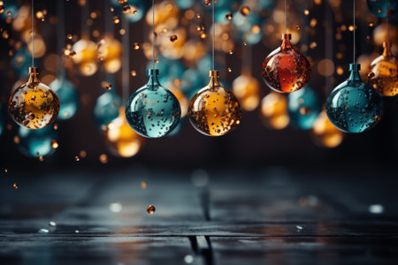 Party balloons and light bulbs blue and gold color celebration party background.の素材