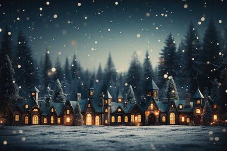 3D render Christmas tree and present and snow on bokeh background.の素材