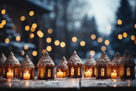 3D render Christmas tree and present and snow on bokeh background.の素材