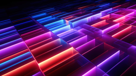 3d render abstract geometric background of colorful neon lines glowing in the dark futuristic wallpaper.の素材