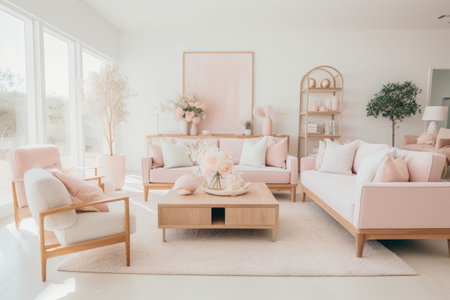 Sweet color pastel living room studio interior decoration background.の素材