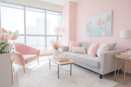Sweet color pastel living room studio interior decoration background.の素材