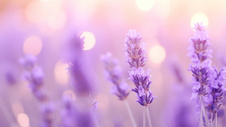 Sweet beautiful lavender flower field with bokeh background.の素材