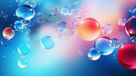 Abstract beautiful flying bubbles on a colorful background.の素材