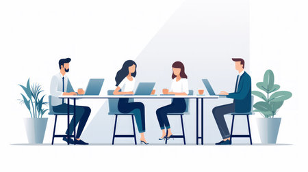 Business people employee in happy workspace minimal flat design on white background.の素材