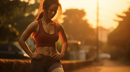 Young woman work out at out door park in morning sunrise.の素材
