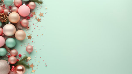 Top view of christmas decorate item with copy space background.の素材