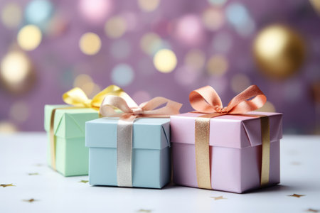 Many colorful pastel gift box on color background.の素材