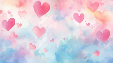 Abstract many hearts watercolor colorful pastel background.の素材