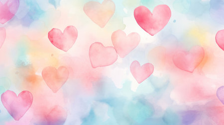 Abstract many hearts watercolor colorful pastel background.の素材