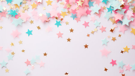 Abstract star confetti pastel color on pink background.の素材