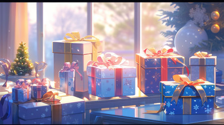 Winter season holiday beautiful cozy home environment cute illustration.の素材