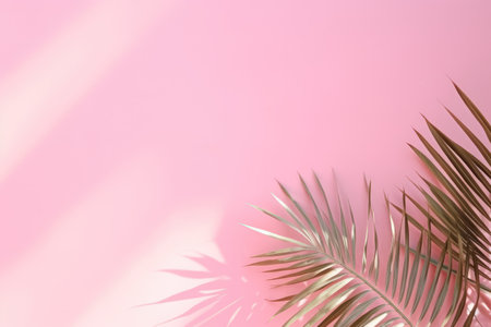 Shadow from palm leaves on the pastel color wall.の素材