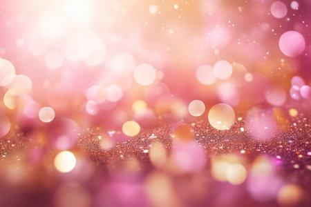 Abstract pink background bokeh gold glitter and shimmer.の素材
