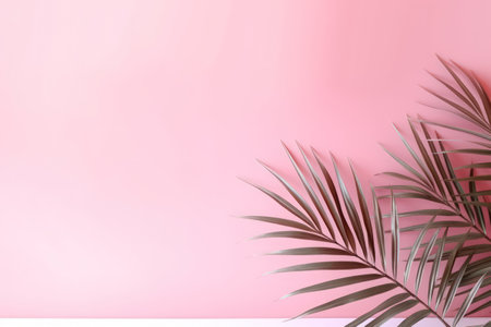 Shadow from palm leaves on the pastel color wall.の素材