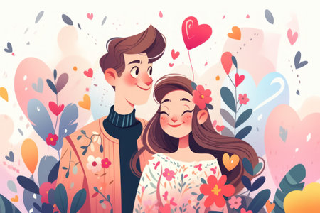 Couple in love hand drawn illustration cute design.の素材