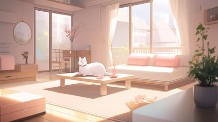 Winter season holiday beautiful cozy home environment cute illustration.の素材