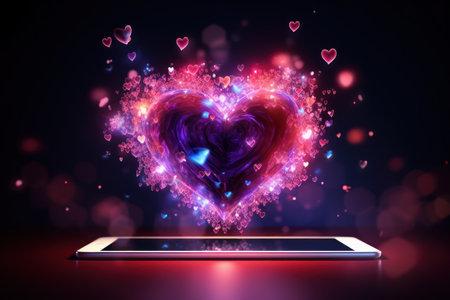 3d render sci fi heart shape out of smart phone.の素材