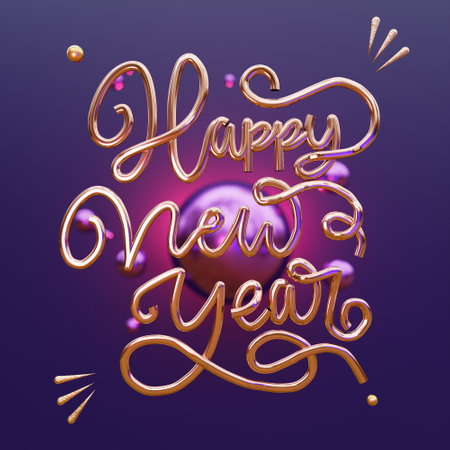 3D Mery Christmas and Happy New Year calligraphy greeting card background.の写真素材
