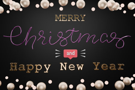 3D Mery Christmas and Happy New Year calligraphy greeting card background.の写真素材