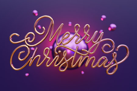 3D Mery Christmas and Happy New Year calligraphy greeting card background.の写真素材